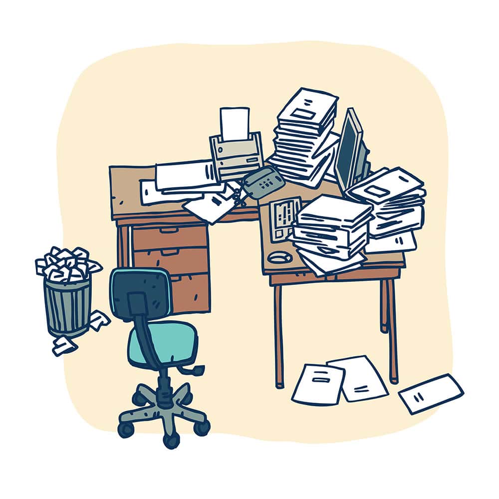 cluttered workplace