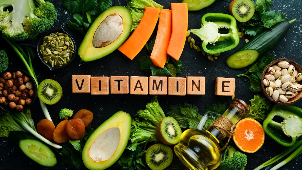 foods rich vitamin e top view