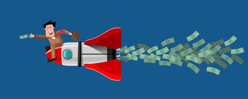 grabbing money with a rocket